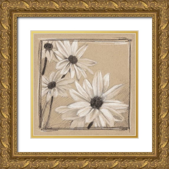 Harper, Ethan 15x15 Gold Ornate Wood Framed with Double Matting Museum Art Print Titled - White Floral Study II