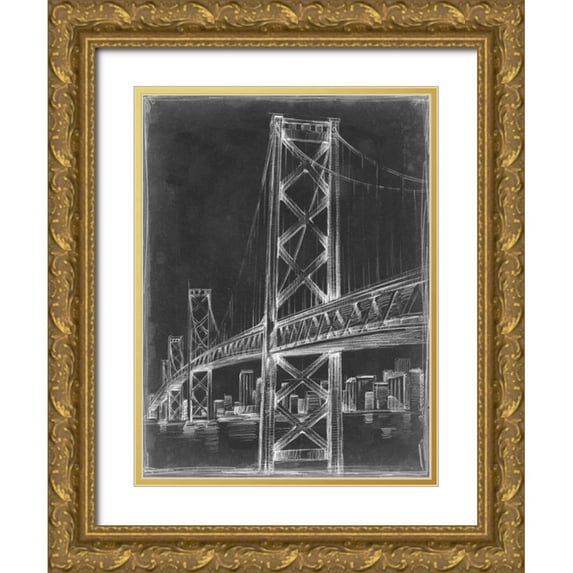 Harper, Ethan 15x18 Gold Ornate Wood Framed with Double Matting Museum Art Print Titled - Suspension Bridge Blueprint II