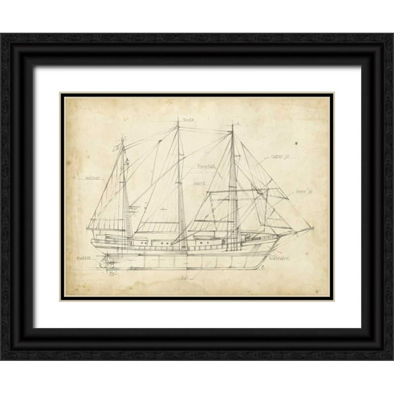 Harper, Ethan 18x15 Black Ornate Wood Framed with Double Matting Museum Art Print Titled - Sailboat Blueprint II