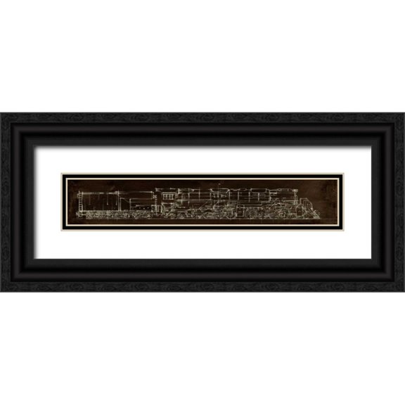 Harper, Ethan 18x6 Black Ornate Wood Framed with Double Matting Museum Art Print Titled - Locomotive Schematic