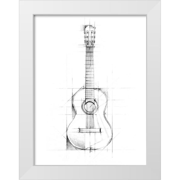Harper, Ethan 19x24 White Modern Wood Framed Museum Art Print Titled - Guitar Sketch