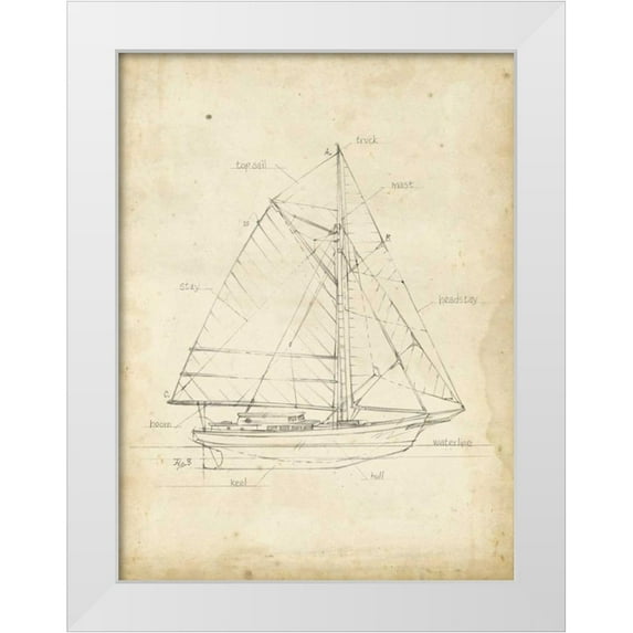 Harper, Ethan 19x24 White Modern Wood Framed Museum Art Print Titled - Sailboat Blueprint III