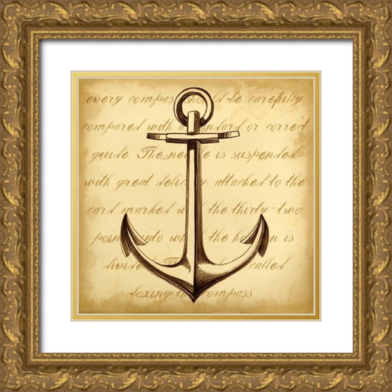 Harper, Ethan 20x20 Gold Ornate Wood Framed with Double Matting Museum Art Print Titled - Sepia Captains Anchor