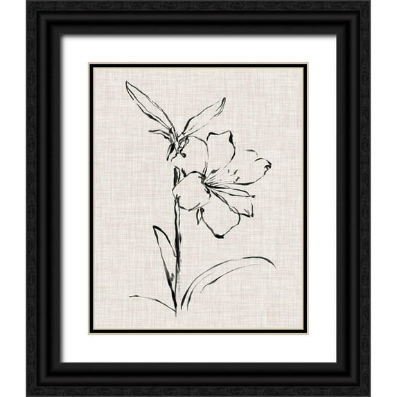 Harper, Ethan 20x24 Black Ornate Wood Framed with Double Matting Museum Art Print Titled - Floral Ink Study I