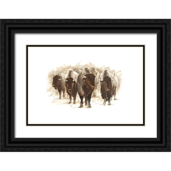 Harper, Ethan 24x17 Black Ornate Wood Framed with Double Matting Museum Art Print Titled - Herd of Bison II