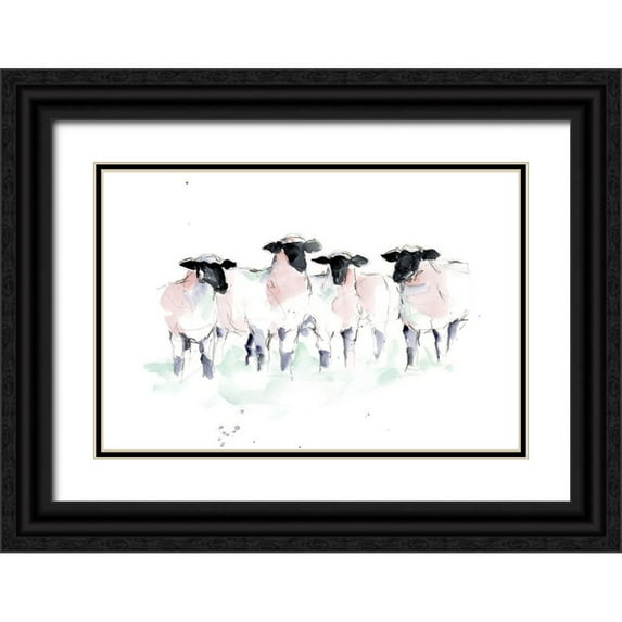 Harper, Ethan 24x17 Black Ornate Wood Framed with Double Matting Museum Art Print Titled - Minimalist Watercolor Sheep II
