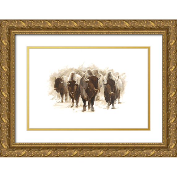 Harper, Ethan 24x17 Gold Ornate Wood Framed with Double Matting Museum Art Print Titled - Herd of Bison II