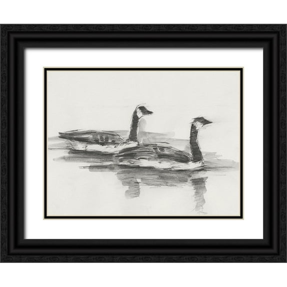 Harper, Ethan 24x19 Black Ornate Wood Framed with Double Matting Museum Art Print Titled - Geese Study I