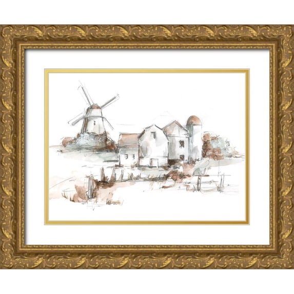 Harper, Ethan 24x19 Gold Ornate Wood Framed with Double Matting Museum Art Print Titled - Old Mill Farm II