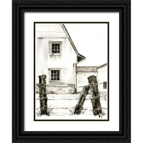 Harper, Ethan 25x32 Black Ornate Wood Framed with Double Matting Museum Art Print Titled - Rustic Barbed Wire I