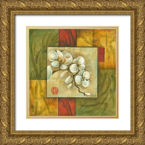 Harper, Ethan 26x26 Gold Ornate Wood Framed with Double Matting Museum Art Print Titled - Asian Orchid Montage II