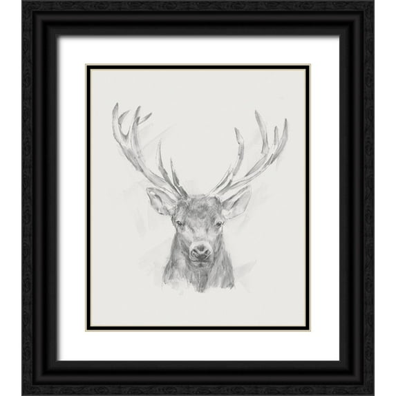 Harper, Ethan 26x30 Black Ornate Wood Framed with Double Matting Museum Art Print Titled - Contemporary Elk Sketch II