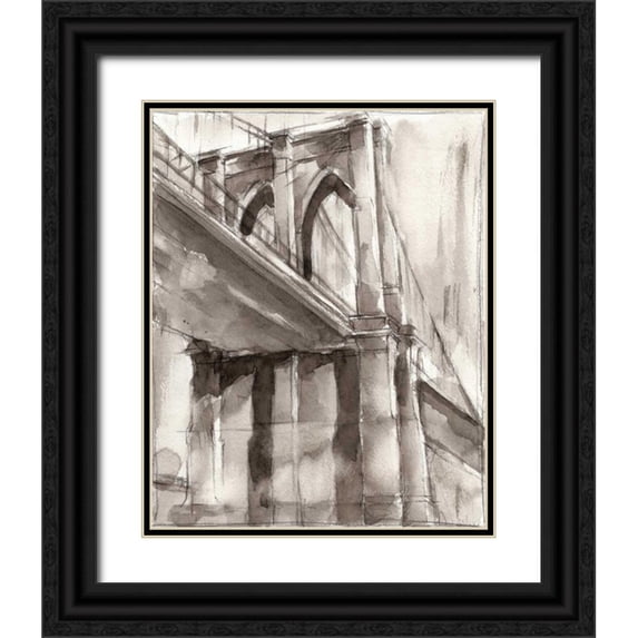 Harper, Ethan 26x32 Black Ornate Wood Framed with Double Matting Museum Art Print Titled - Sepia Bridge Study II