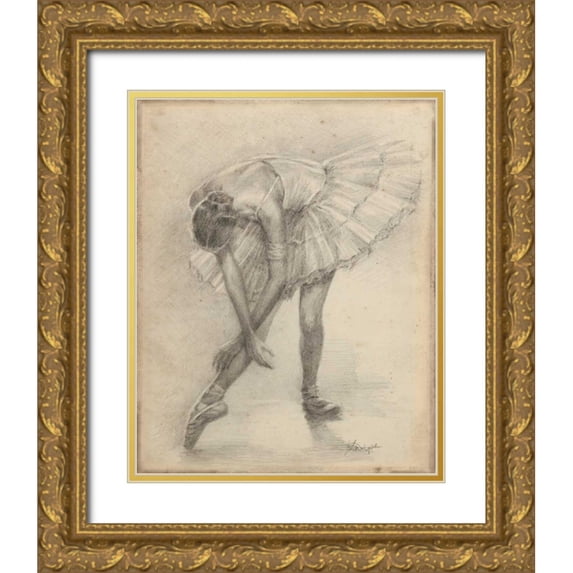 Harper, Ethan 26x32 Gold Ornate Wood Framed with Double Matting Museum Art Print Titled - Antique Ballerina Study II