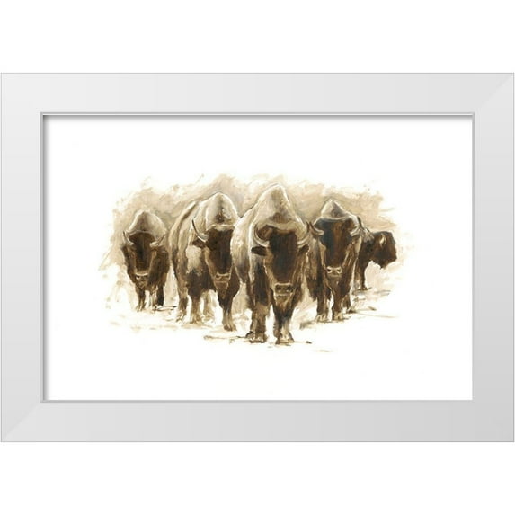 Harper, Ethan 32x23 White Modern Wood Framed Museum Art Print Titled - Herd of Bison I