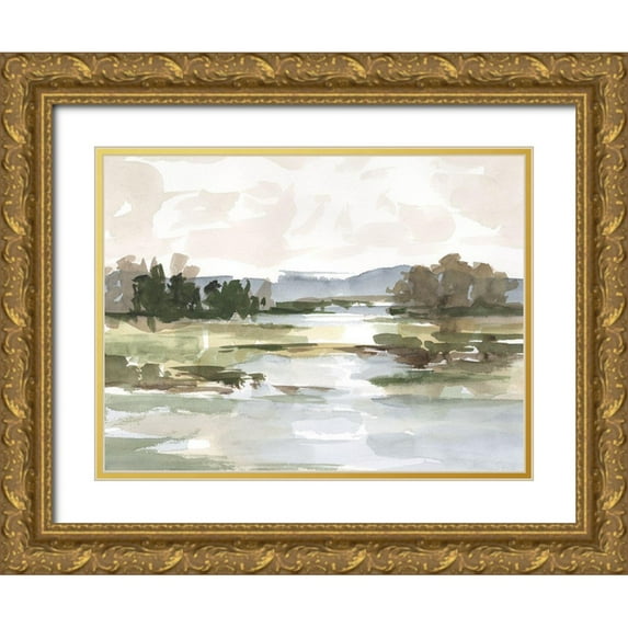 Harper, Ethan 32x25 Gold Ornate Wood Framed with Double Matting Museum Art Print Titled - Autumn Stream II