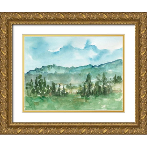 Harper, Ethan 32x25 Gold Ornate Wood Framed with Double Matting Museum Art Print Titled - Stand of Evergreens I