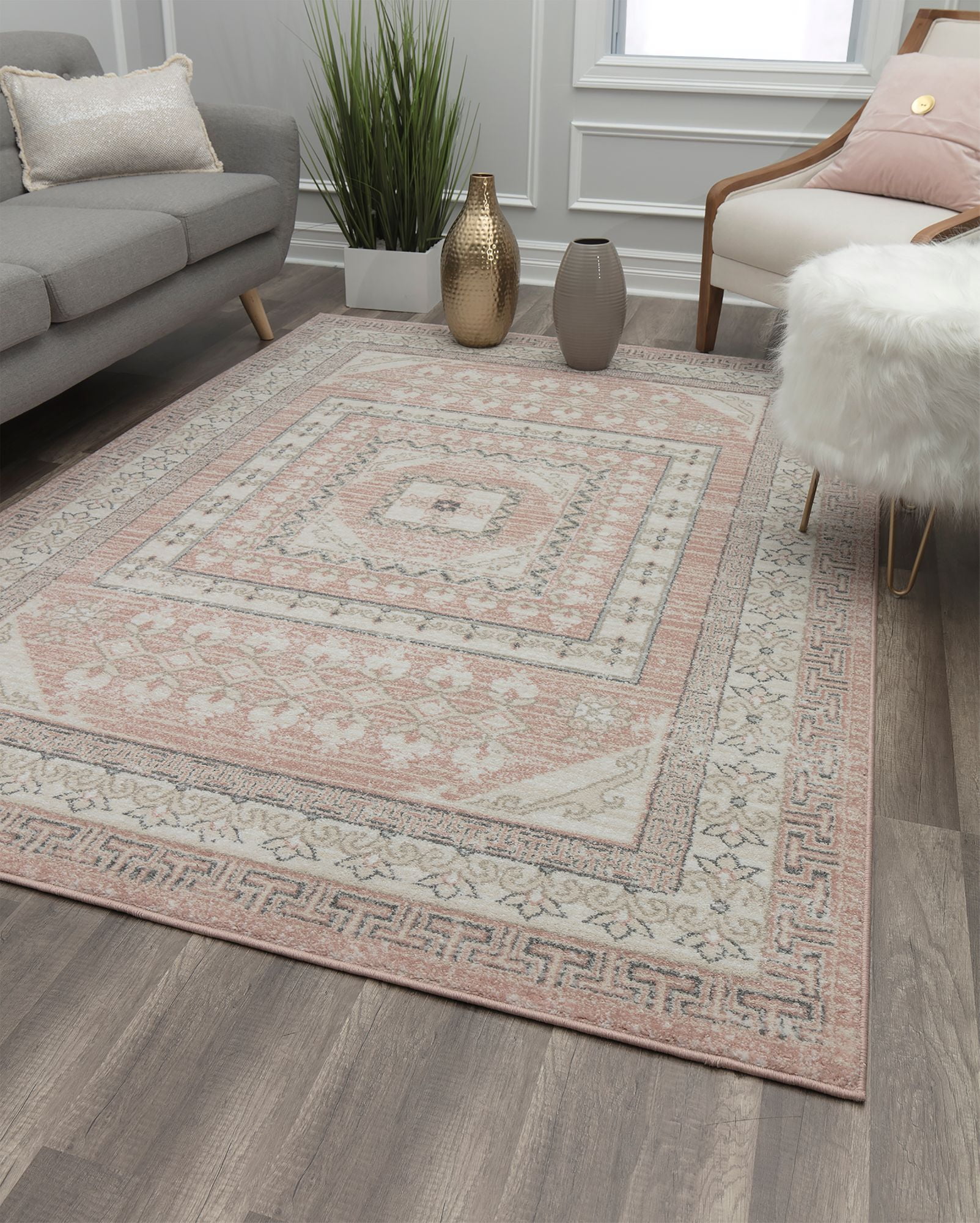 Harper HY40A Carnation Transitional Vintage Pink Area Rug, 8'x10'
