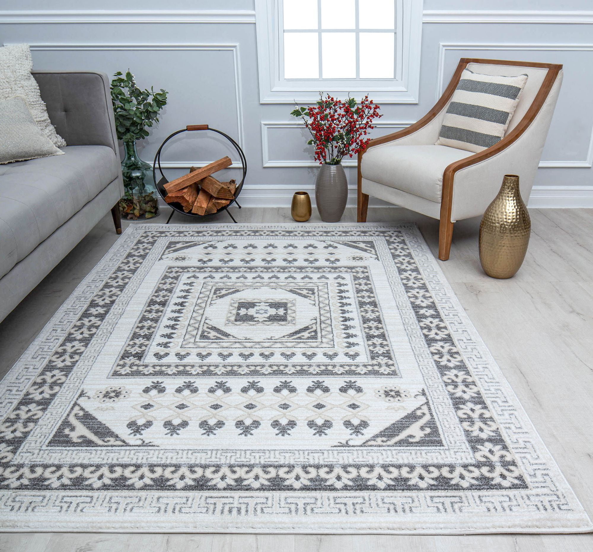 Harper HY40C City Shadow Abstract Vintage White Area Rug, 5'3" x 7'0"