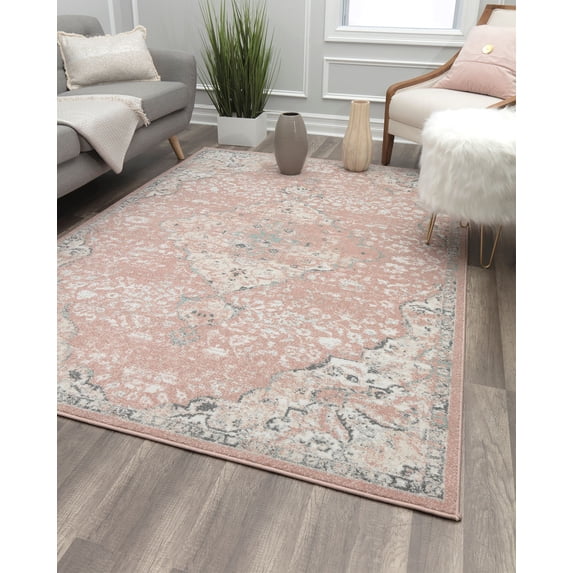 Harper HY50B Pink Amaranth Transitional Vintage Pink Area Rug, 7'x9'