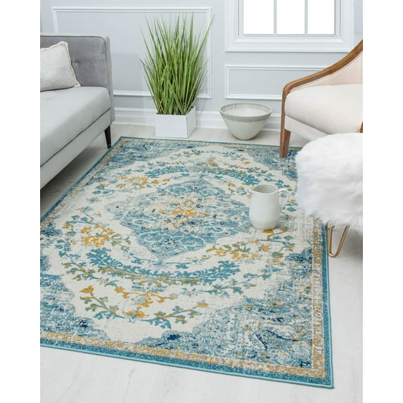 Harper HY50C Fresh Chicory Transitional Vintage Ivory Area Rug, 5'x7'