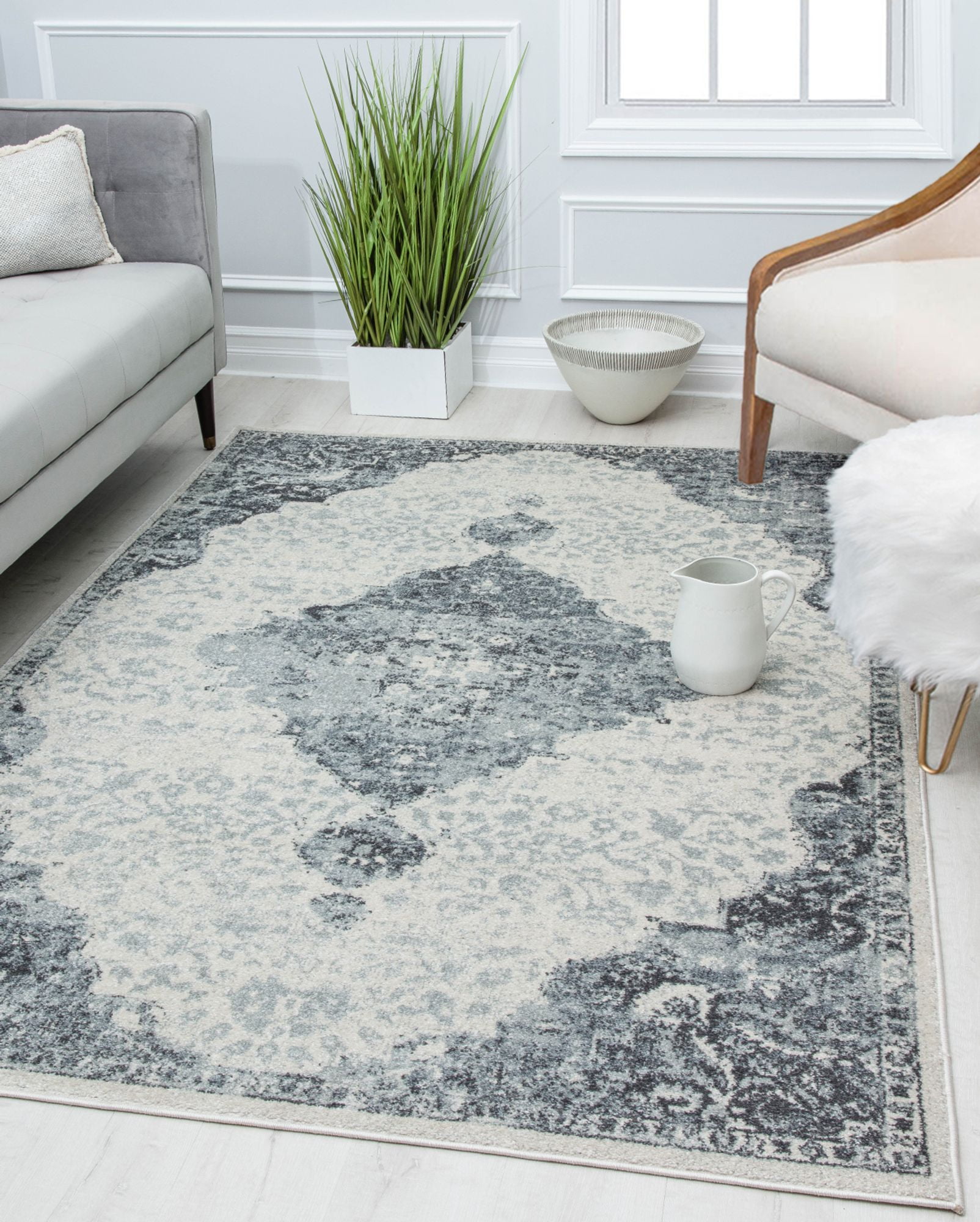 Harper HY50F Snowdrop Transitional Vintage White Area Rug, 5'x7 ...