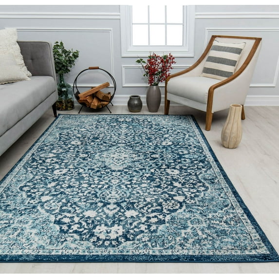 Harper HY50N Mozart Blue Abstract Vintage Blue Area Rug, 2'6" x 8'