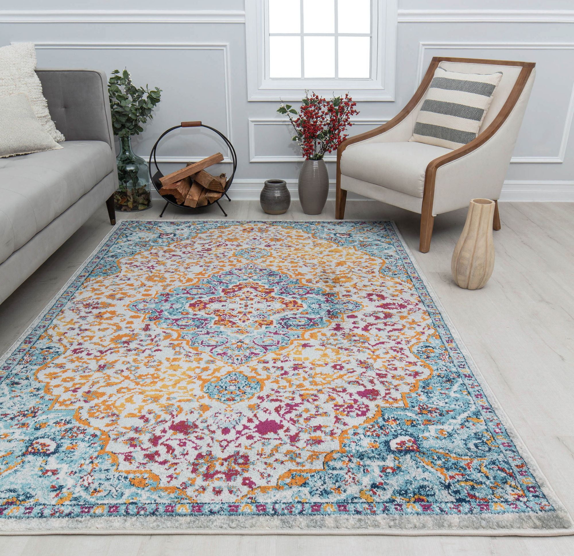 Harper HY50O Inner Glow Abstract Vintage Blue Area Rug, 8'0"X10'0"