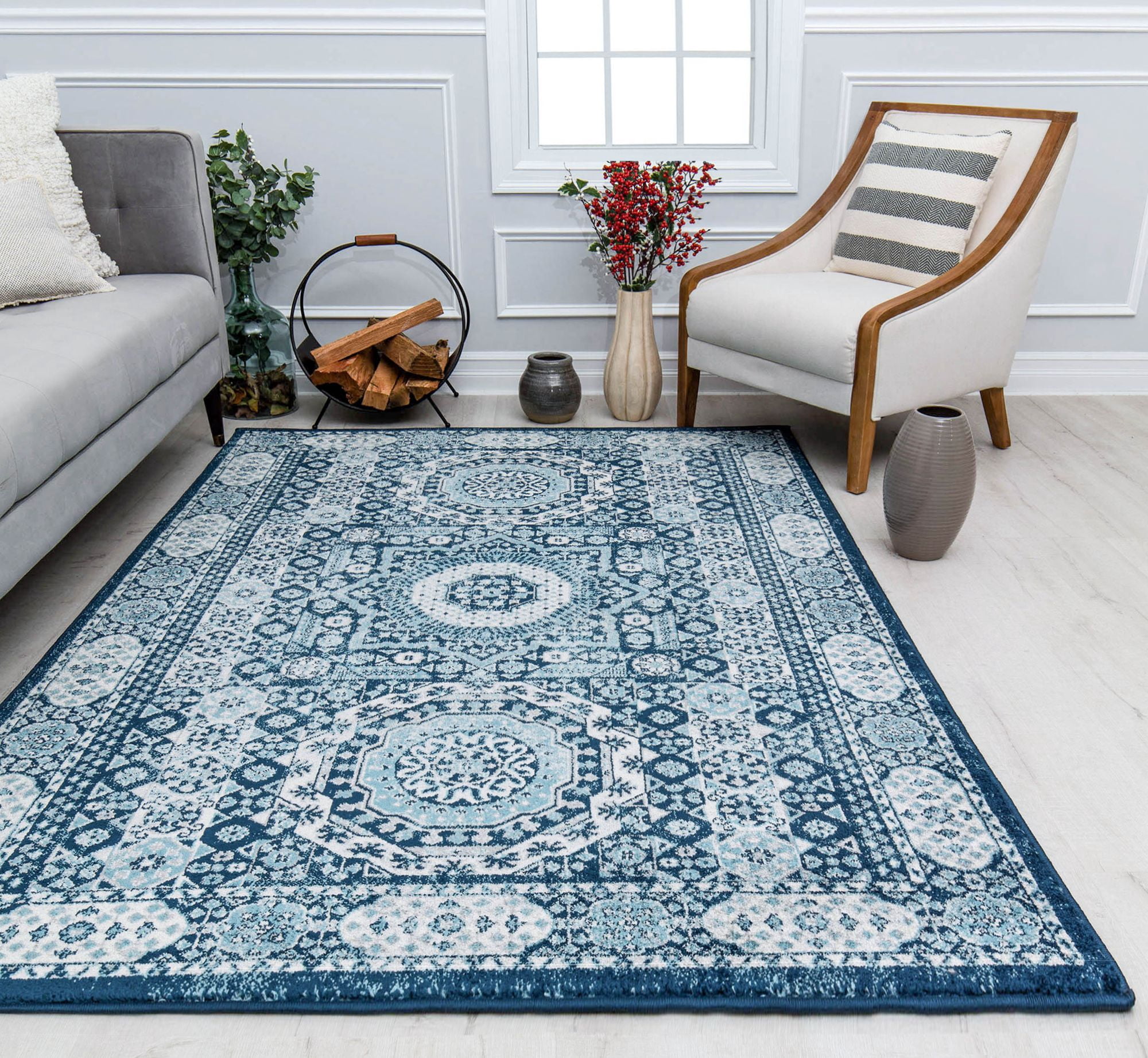Harper HY60B Riviera Azure Abstract Vintage Blue Area Rug, 2'6" x 8'
