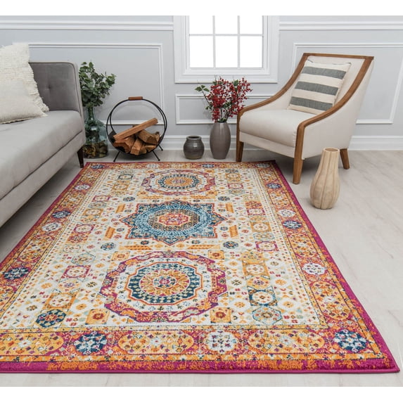 Harper HY60G Winter Melon Abstract Vintage White Area Rug, 5'3" x 7'0"