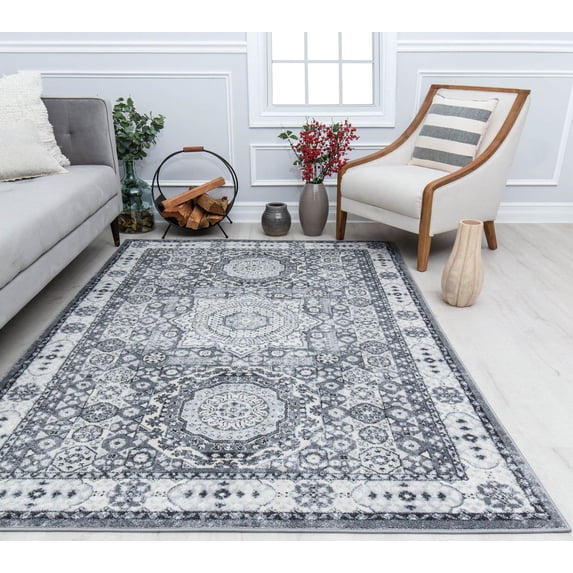 Harper HY60H Ice Cube Silver Abstract Vintage Gray Area Rug, 5'3" x 7'0"