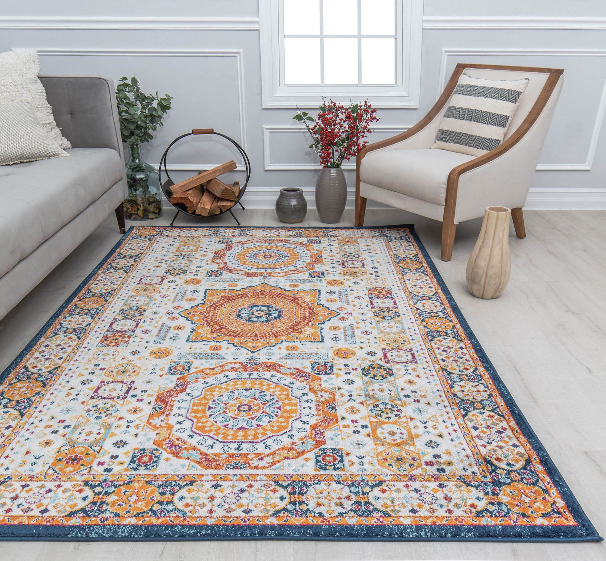 Harper HY60J Tangerine Zing Abstract Vintage White Area Rug, 2'6" x 4'
