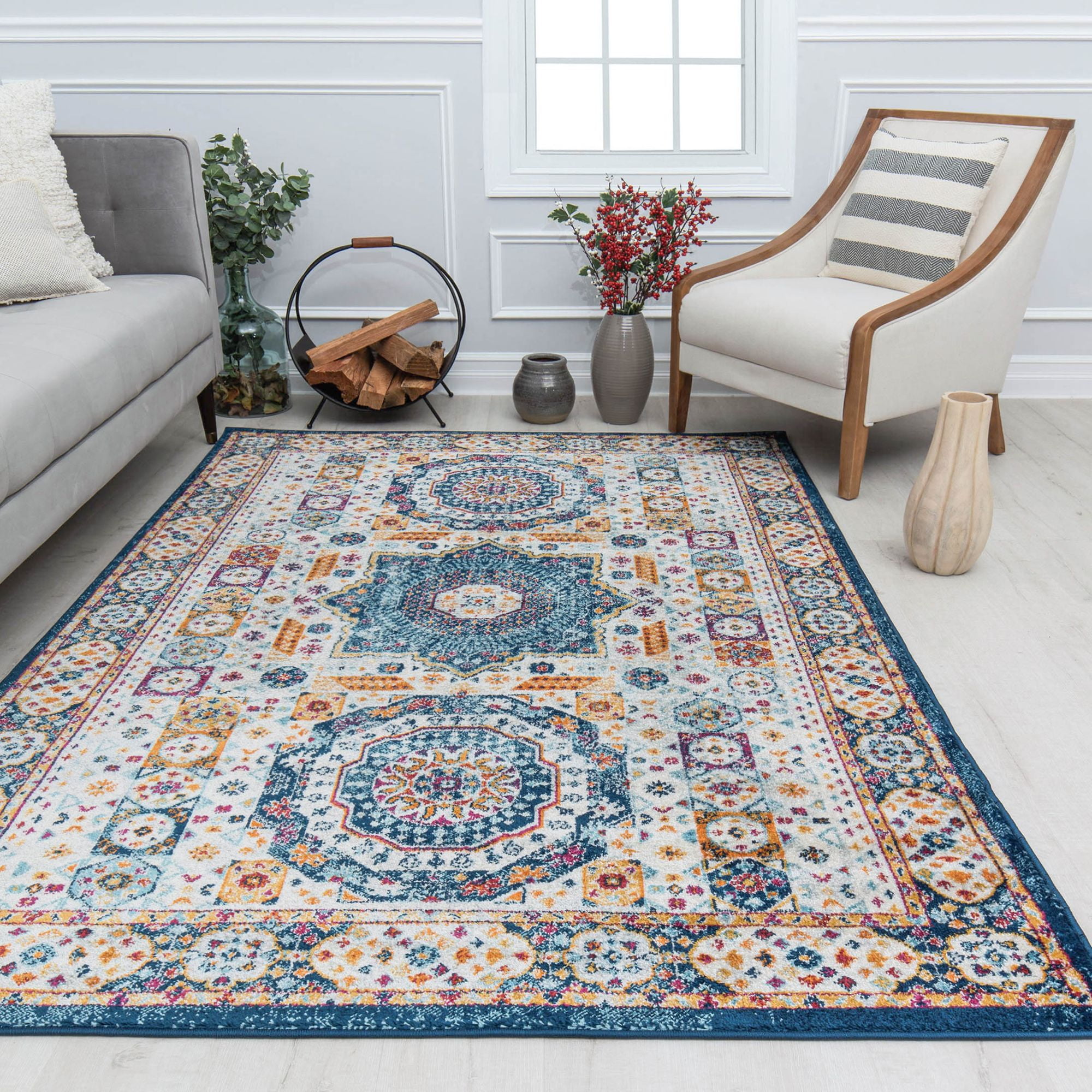 Harper HY60K Hidden Saphire Abstract Vintage White Area Rug, 2'6" x 4'