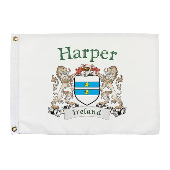 Harper Irish Coat of Arms Small White Flag - 16"x10.5" inches