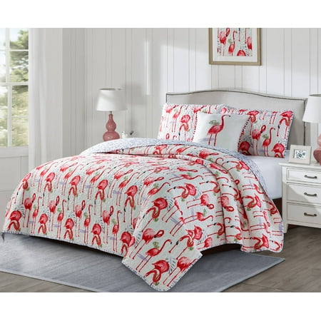 Harper Lane 4 Piece Tropical Fancy Flamingo Quilt Bedding Set, King