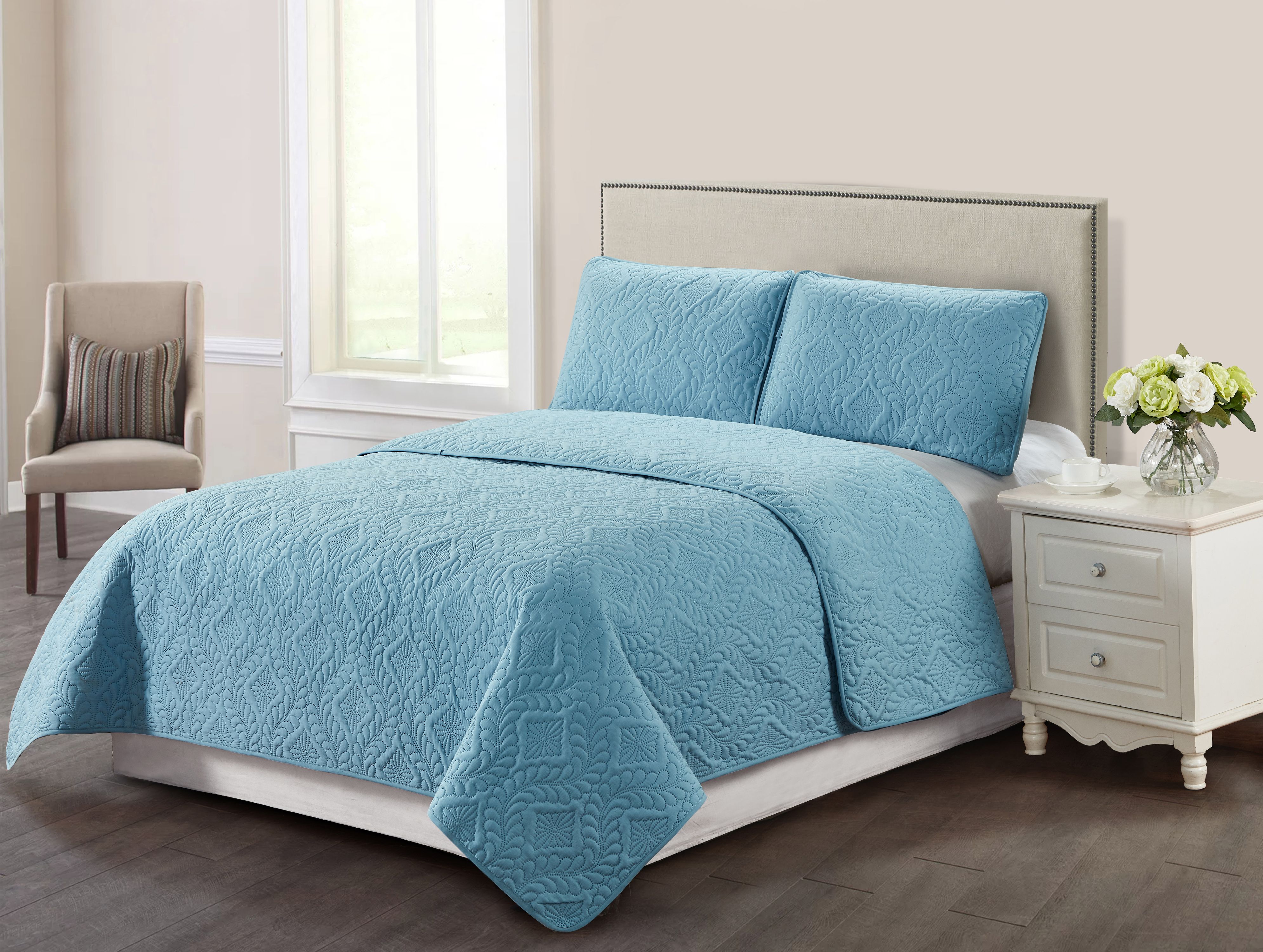 Harper Lane Bella Trellis Stitch 3-piece Quilt Set Blue Twin/Twin-XL