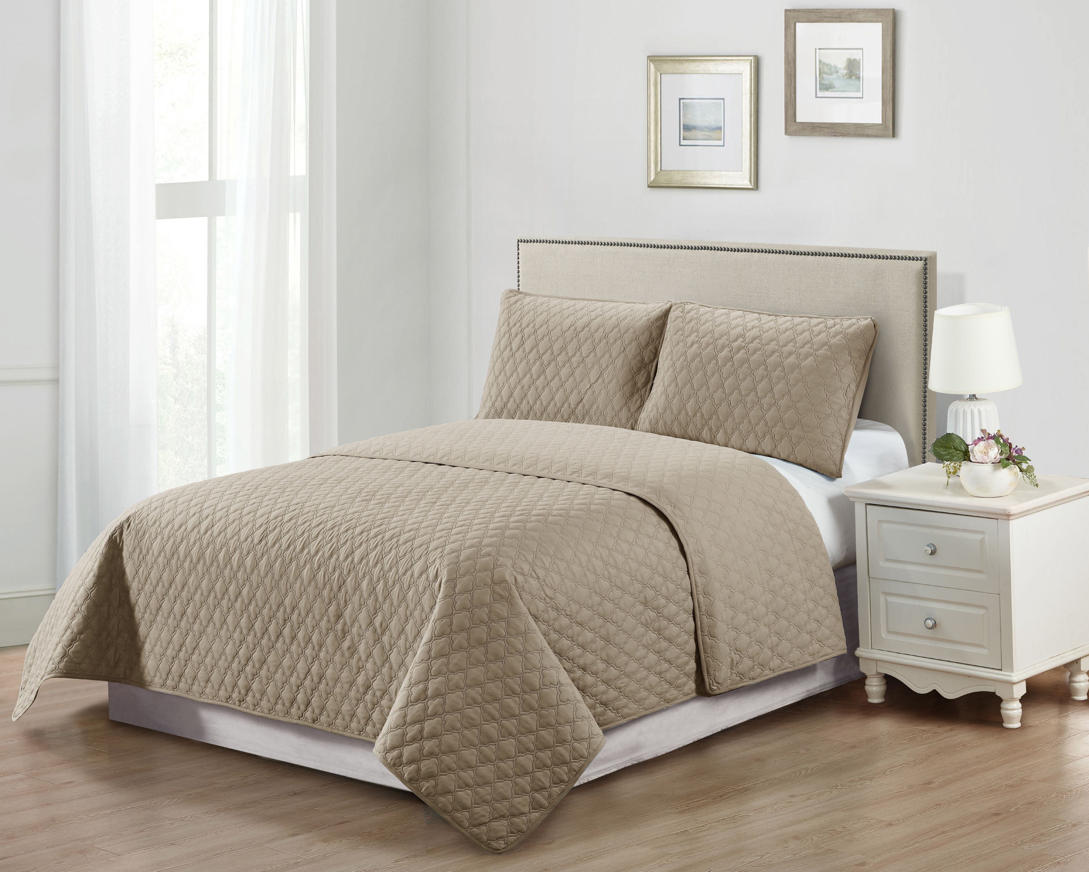 Harper Lane Bodie Tile Stitch 3-piece Quilt Set Taupe Twin/Twin-XL