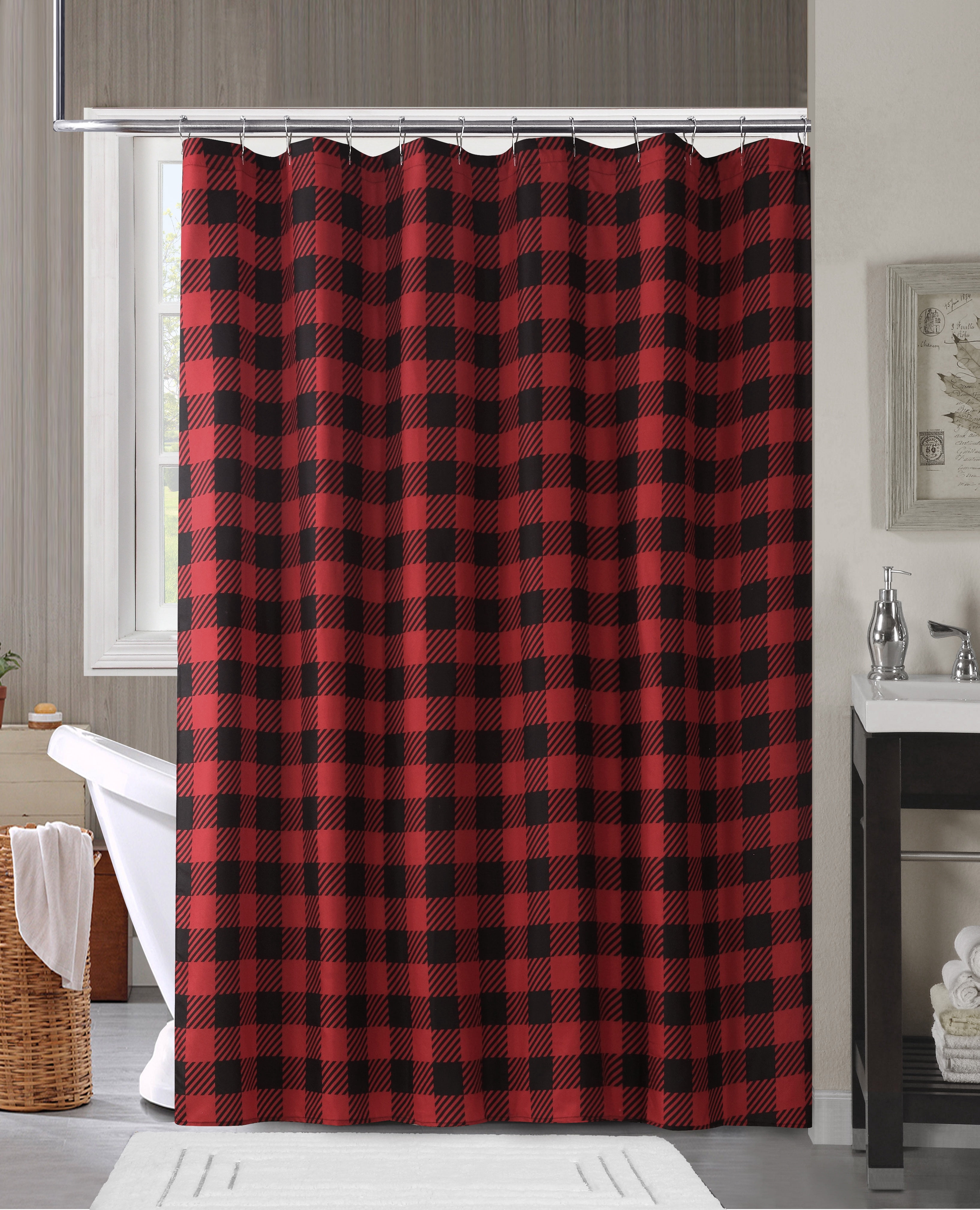 Harper Lane Cabi Plaid Black/Red Plaid Microfiber 13-piece Shower Curtain Set