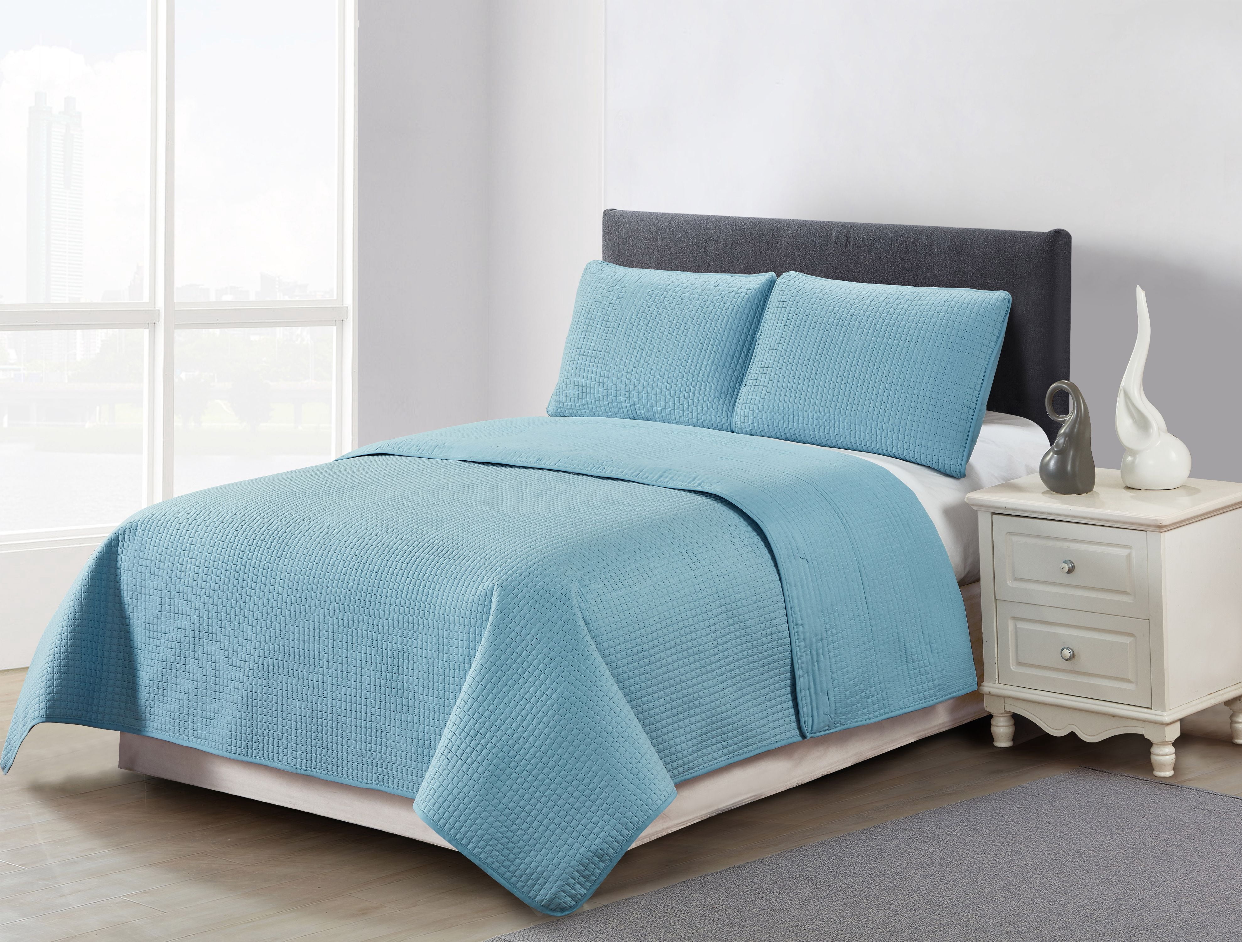 Harper Lane Carter Box Stitch 3-piece Quilt Set Blue Full/Queen