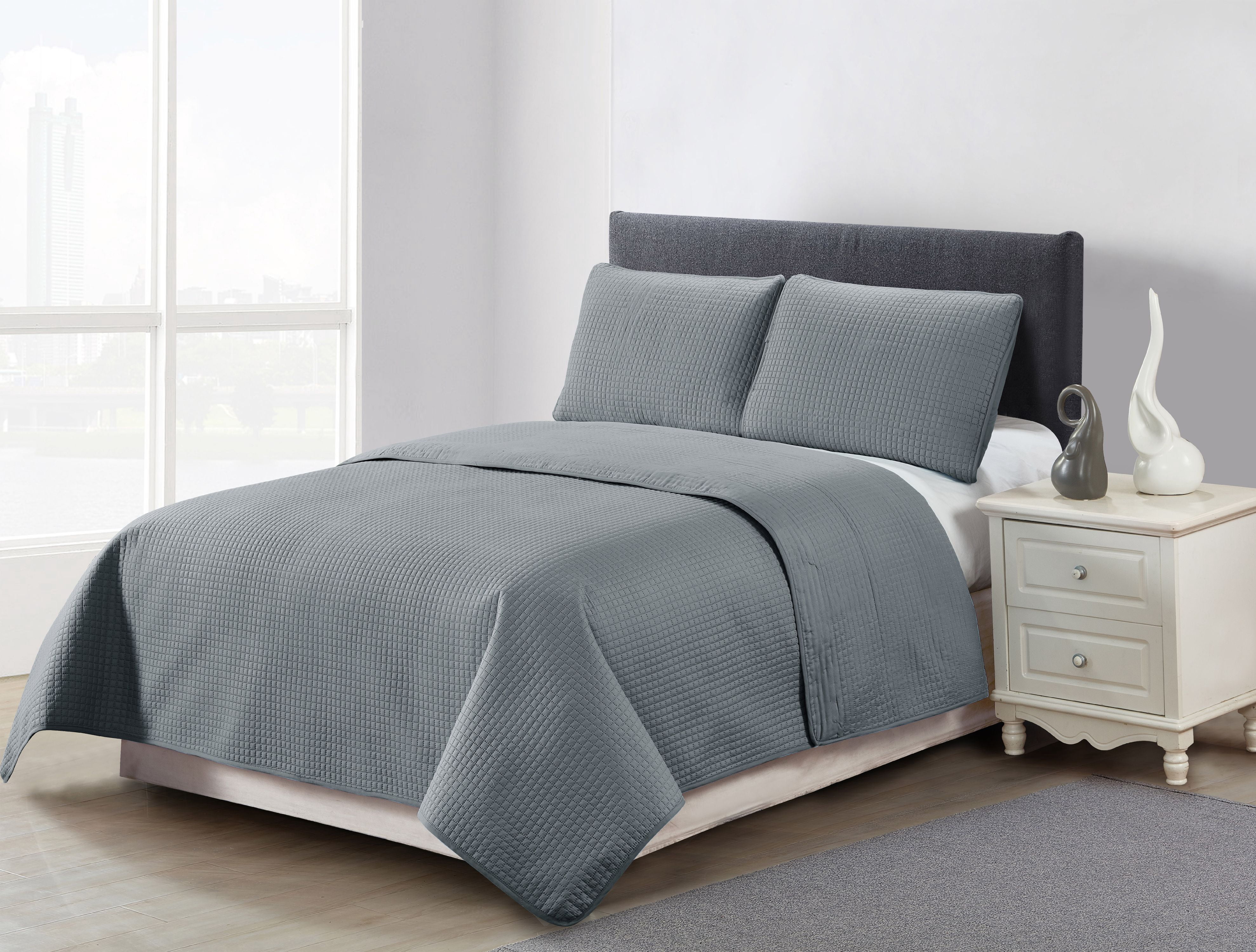 Harper Lane Carter Box Stitch 3-piece Quilt Set Grey Twin/Twin-XL