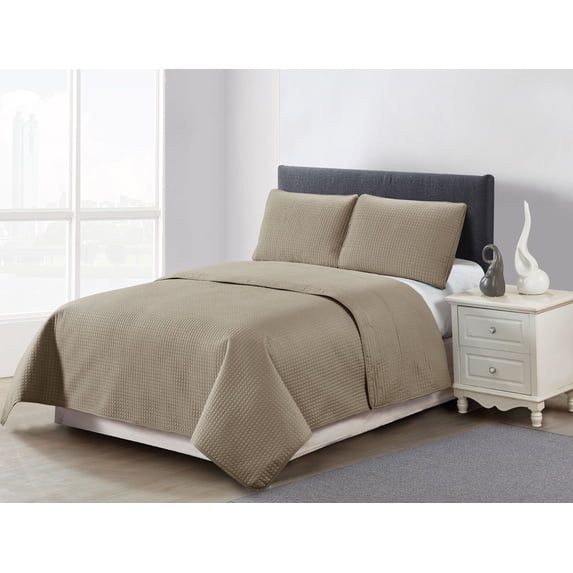 Harper Lane Carter Box Stitch 3-piece Quilt Set Taupe Full/Queen