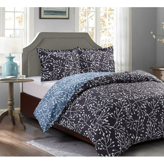 Harper Lane, Harper Lane Payson Reversible 3-Piece Duvet Set, Gray, King, Gray, Floral