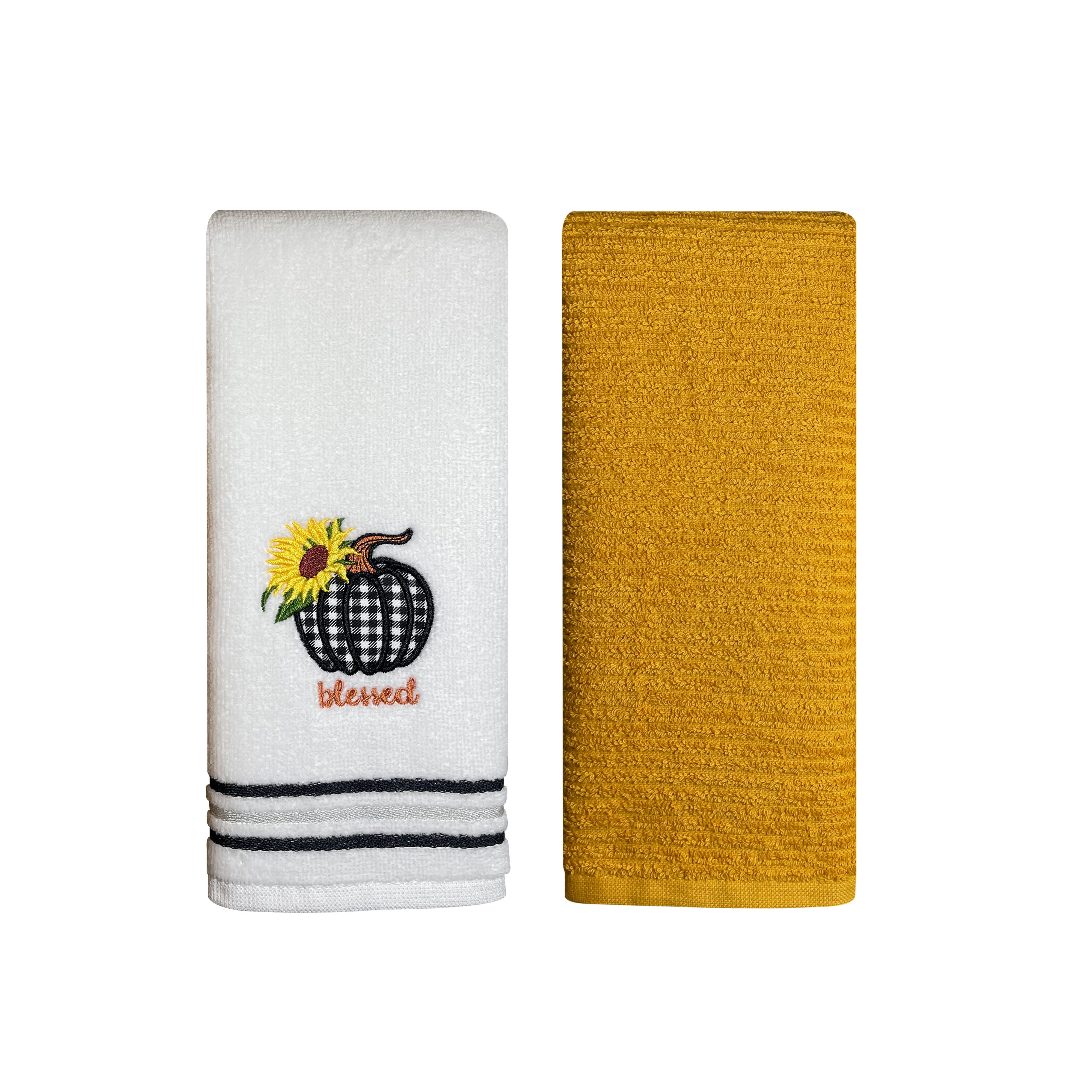 Harper Lane Harvest Embroidered Cotton Hand Towel 2-piece Set Blessed White