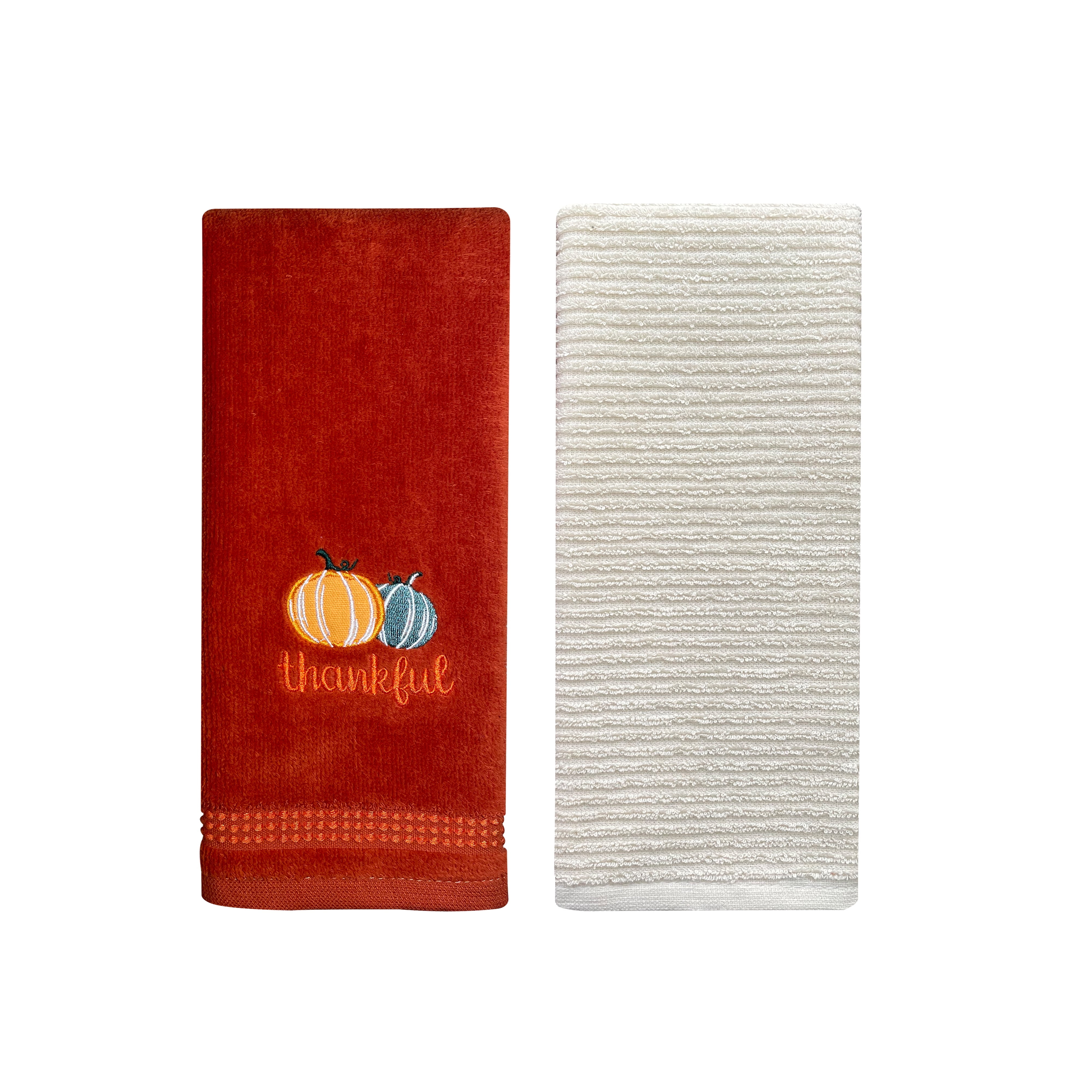 Harper Lane Harvest Embroidered Cotton Hand Towel 2-piece Set Thankful Terra Cotta