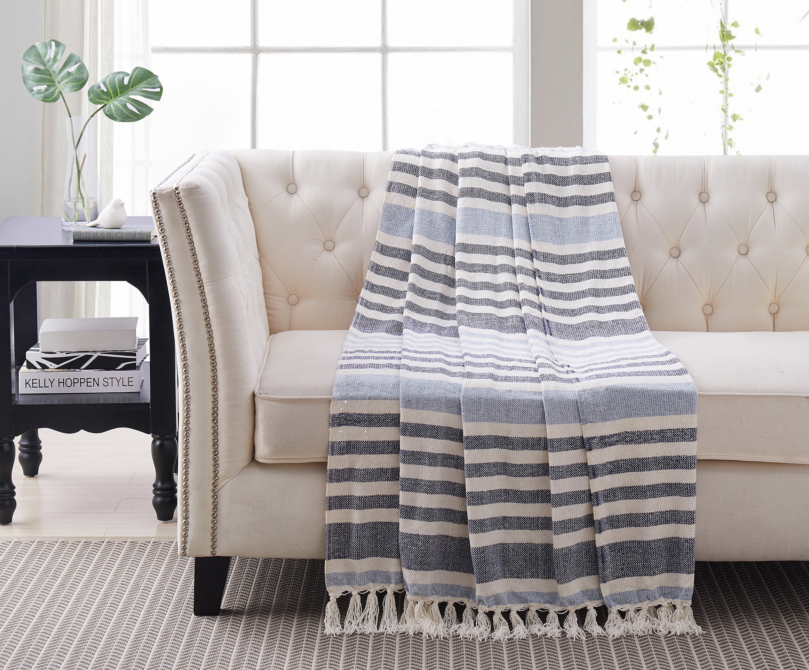 Harper Lane Matera Blue Chenille Stripe Throw Adult