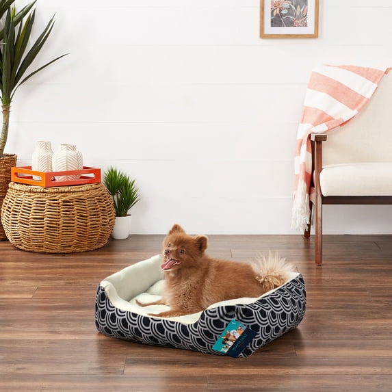 Harper Lane Monaco Rectangular Plush Pet Bed, Blue Curves