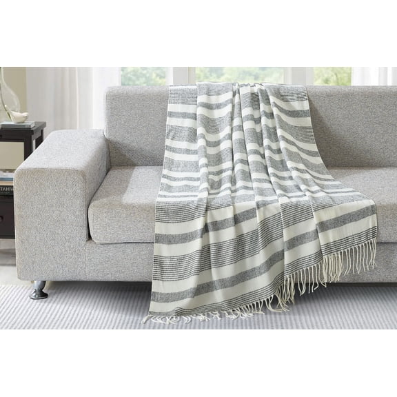 Harper Lane Novara Tassel Throw Blanket, White/Black, Standard Throw