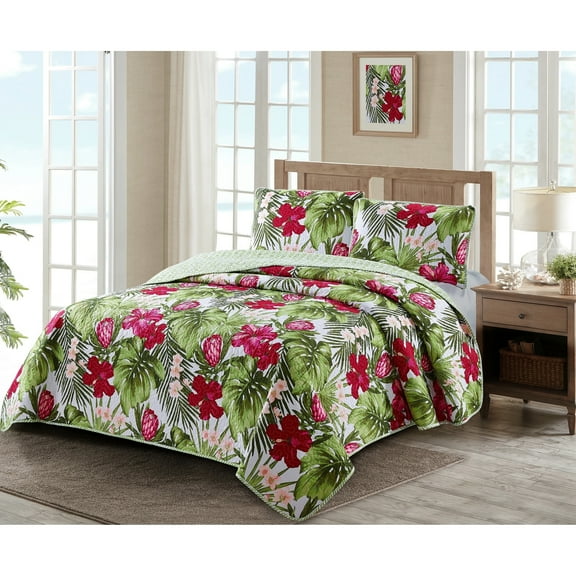 Harper Lane Paradise Palm Reversible Quilt Set, King - Geometric Texture( 3 Count)