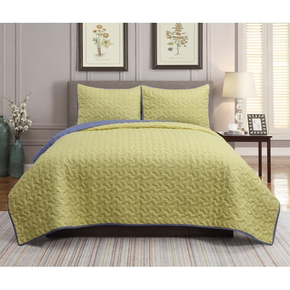 Lindon Reversible 3-Piece Quilt Set Raffia/Moonlight Blue King