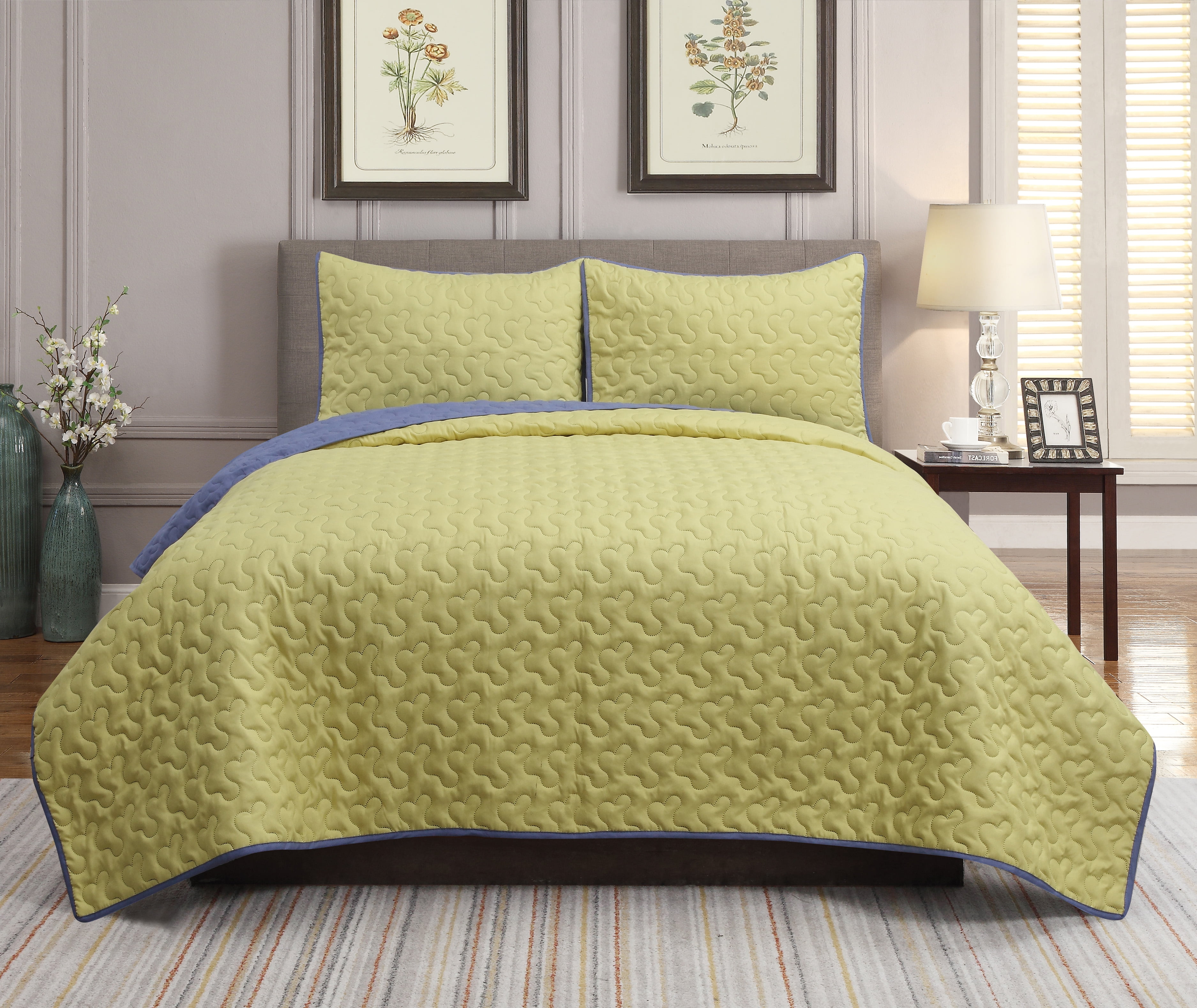 Lindon Reversible 3-Piece Quilt Set Raffia/Moonlight Blue Twin